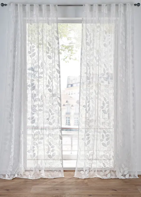 Tenda trasparente jacquard con foglie (pacco da 1), bonprix