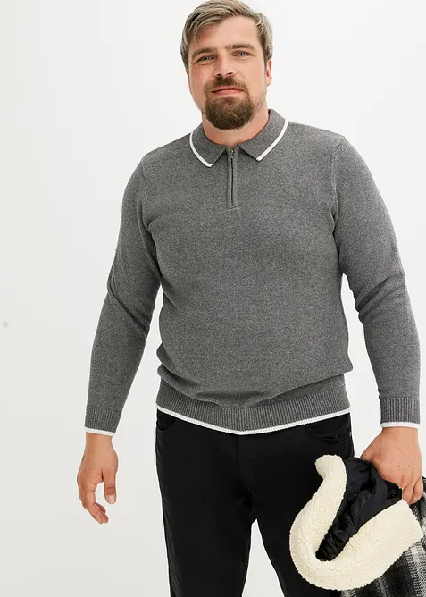 Maglione con colletto a polo e cotone riciclato, bonprix