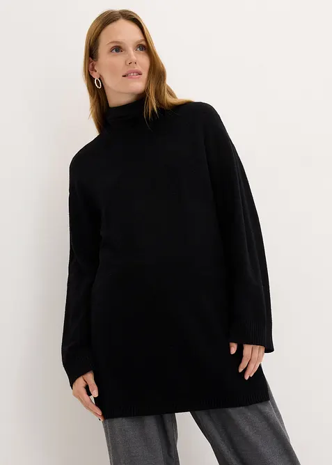 Maglione lungo in filato fine con spacchi laterali in misto viscosa, bonprix