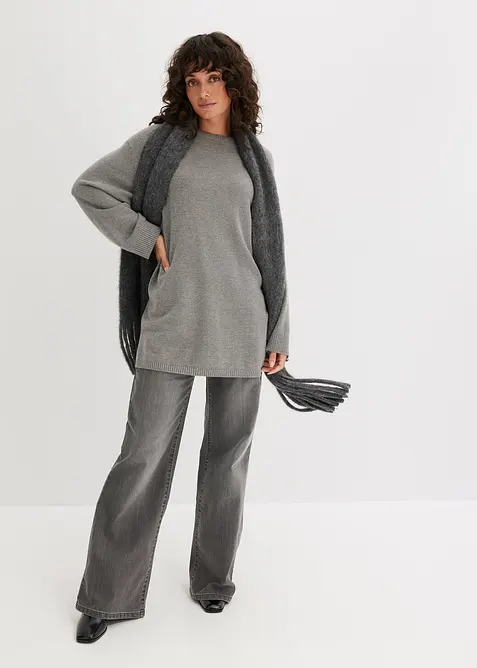 Maglione lungo in filato fine con spacchi laterali in misto viscosa, bonprix