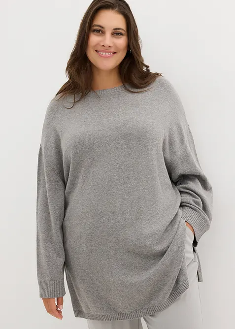 Maglione lungo in filato fine con spacchi laterali in misto viscosa, bonprix
