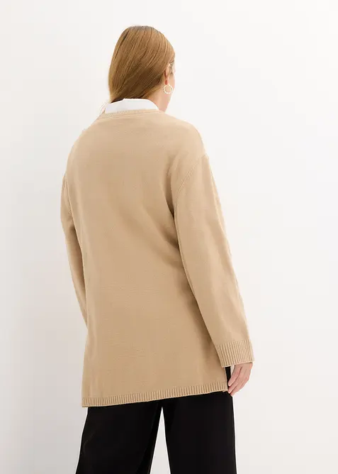 Maglione lungo in filato fine con spacchi laterali in misto viscosa, bonprix