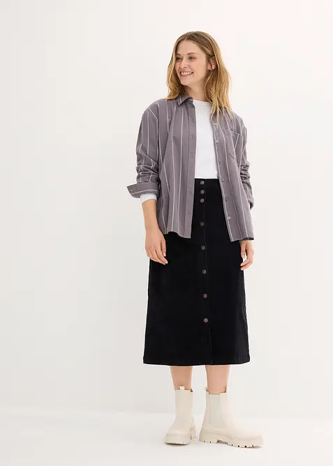 Gonna midi in velluto elasticizzato a coste con bottoni, bonprix