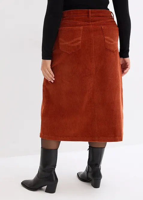 Gonna midi in velluto elasticizzato a coste con bottoni, bonprix