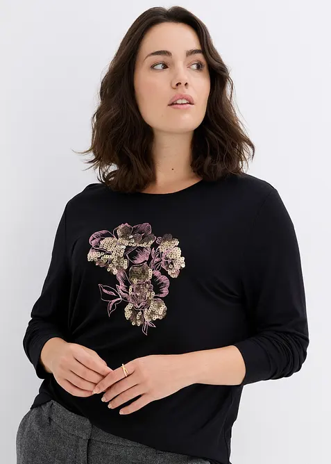 Maglia a maniche lunghe con paillettes, bonprix