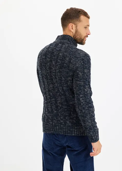 Maglione melange con cerniera e motivi a trecce, bonprix