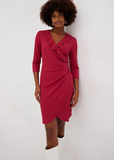 Abito corto in cr&ecirc;pe operato con volant, bonprix