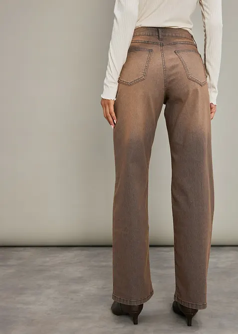 Jeans wide leg con lavaggio vintage, vita alta, bonprix
