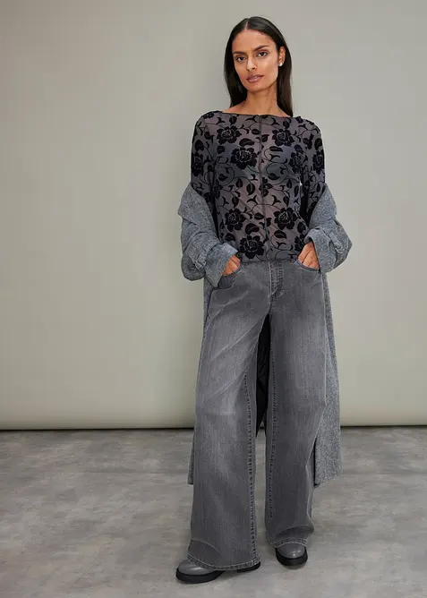 Maglia a maniche lunghe leggermente trasparente, bonprix