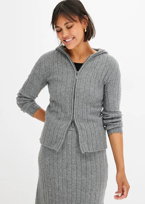 Cardigan a coste con cappuccio, bonprix