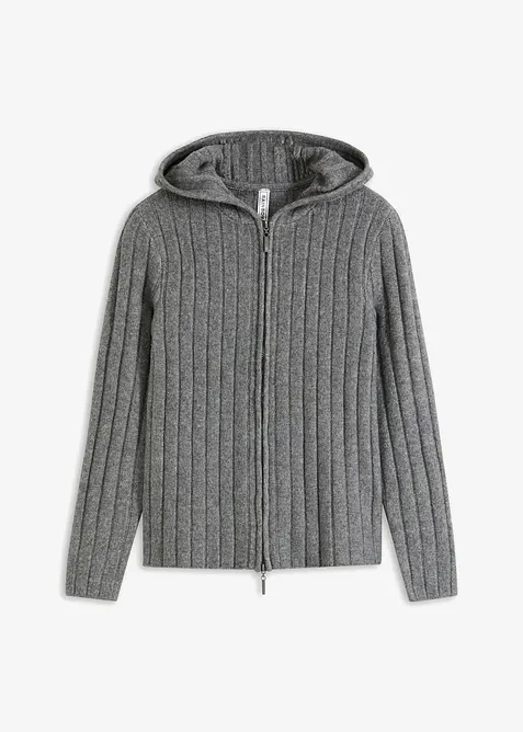 Cardigan a coste con cappuccio, bonprix