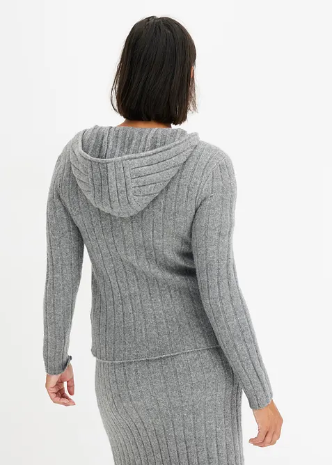 Cardigan a coste con cappuccio, bonprix
