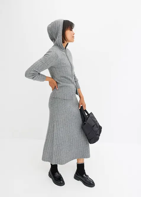 Cardigan a coste con cappuccio, bonprix