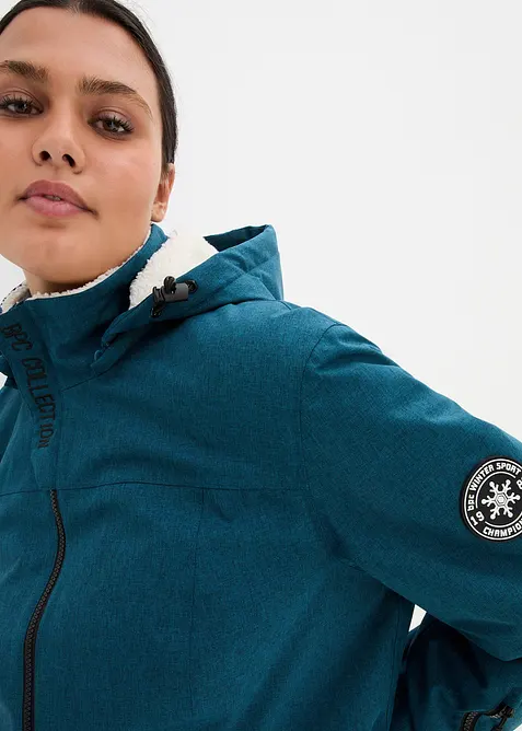 Giacca lunga tecnica impermeabile con pile teddy, bonprix