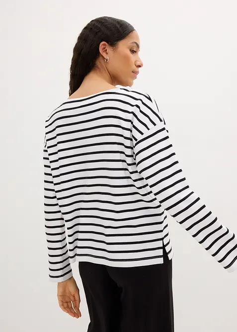 Maglia a maniche lunghe in cotone biologico con scollo leggermente a barca (pacco da 2), bonprix