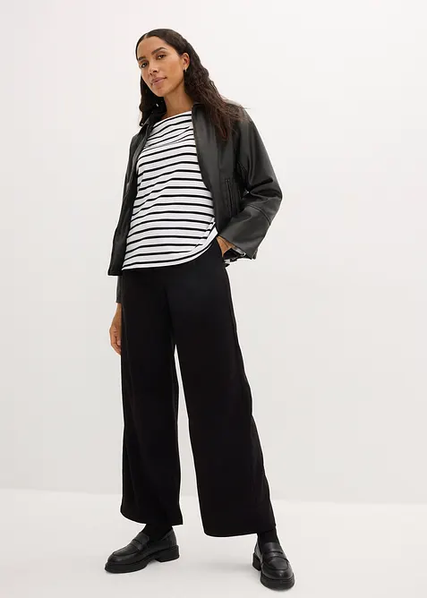 Maglia a maniche lunghe in cotone biologico con scollo leggermente a barca (pacco da 2), bonprix