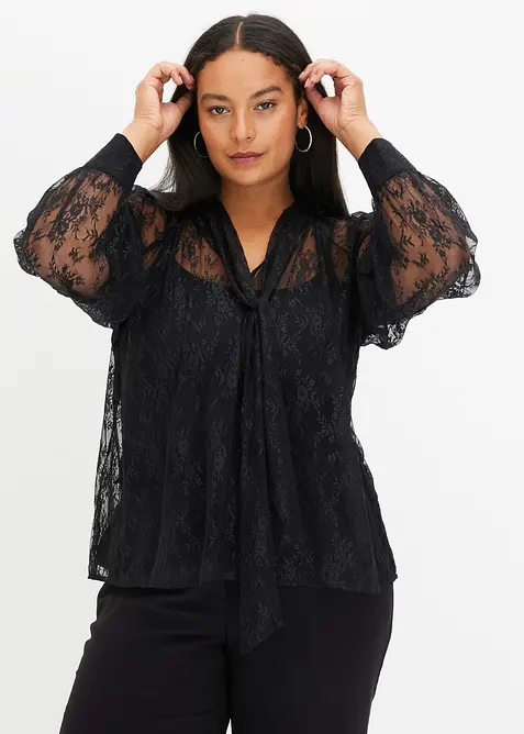 Blusa in pizzo leggermente trasparente, bonprix
