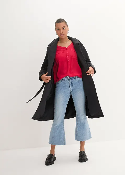 Blusa a maniche lunghe con scollo a V in viscosa fluente, bonprix