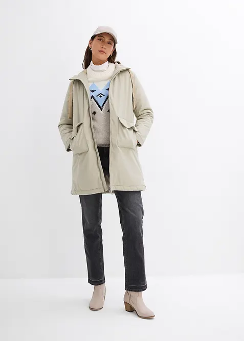 Giubbotto invernale ampio con cappuccio e fodera teddy, bonprix