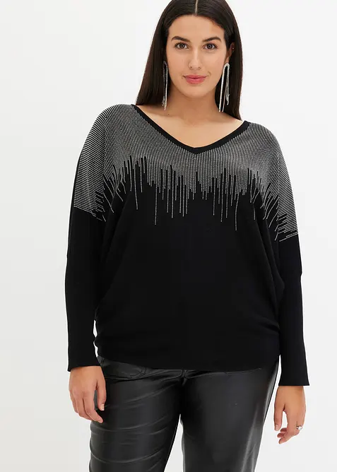 Maglione in filato fine con strass, bonprix