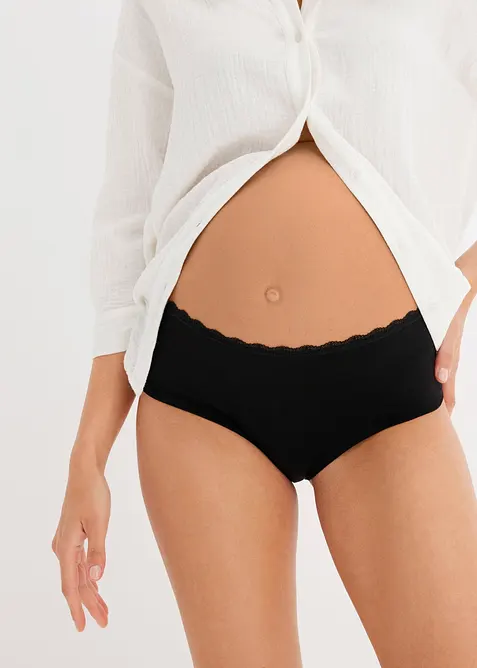 Panty pr&eacute;maman con cotone biologico e pizzo (pacco da 3), bonprix