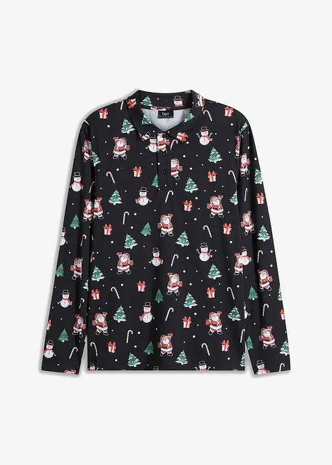 Polo a maniche lunghe natalizia in cotone, bonprix