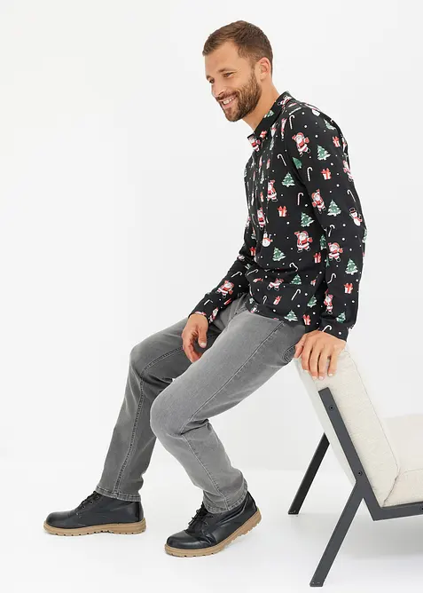 Polo a maniche lunghe natalizia in cotone, bonprix