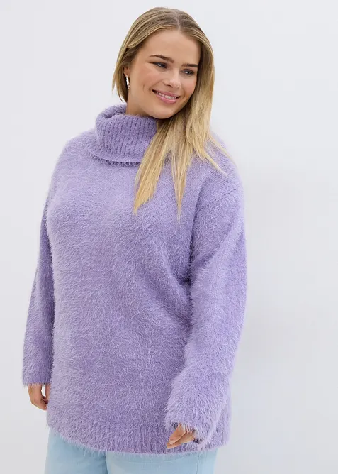 Maglione a collo alto in morbido filato effetto piume, bonprix