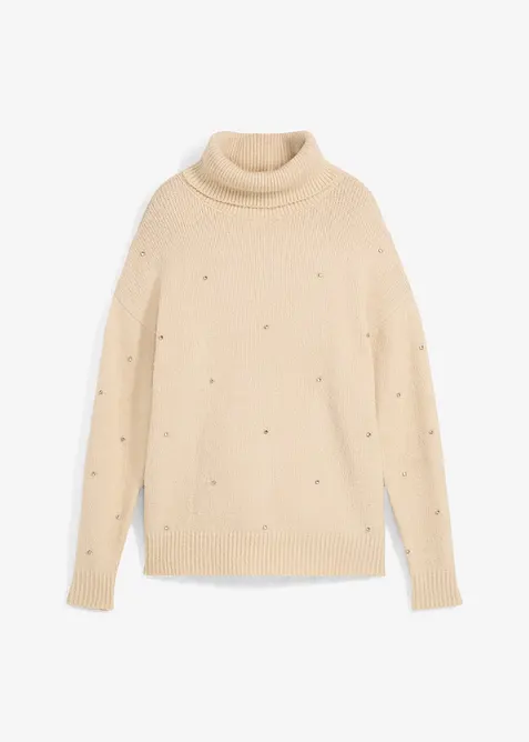 Maglione a collo alto con strass, bonprix