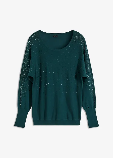 Maglione in filato fine con applicazione di strass, bonprix