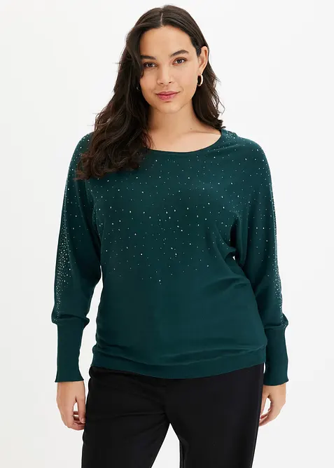 Maglione in filato fine con applicazione di strass, bonprix