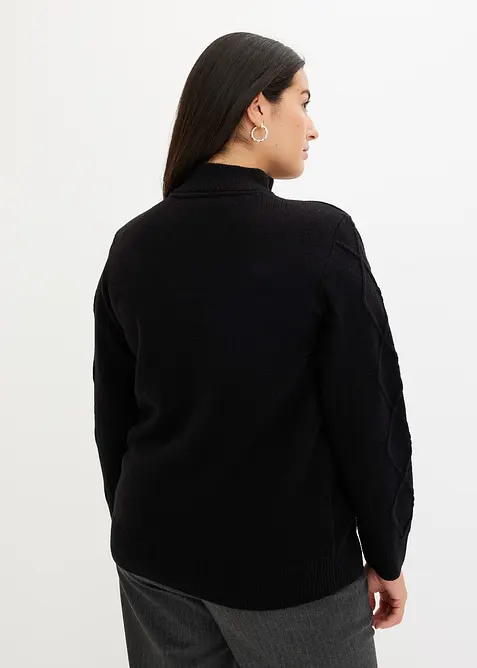 Maglione con zip, colletto e motivo a treccia, bonprix