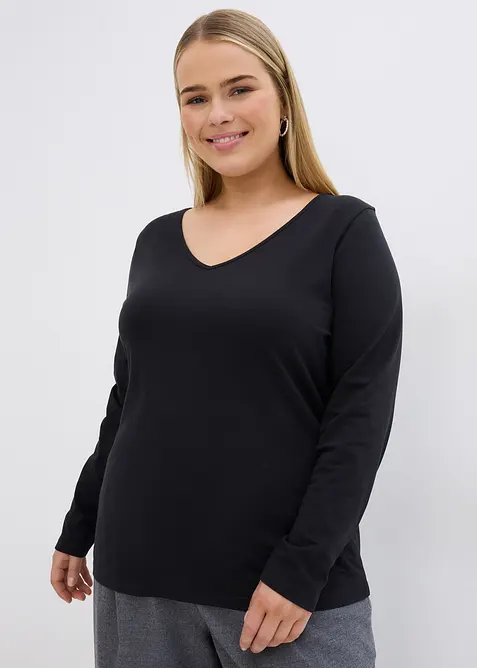 Maglia a maniche lunghe aderente (pacco da 2), bonprix