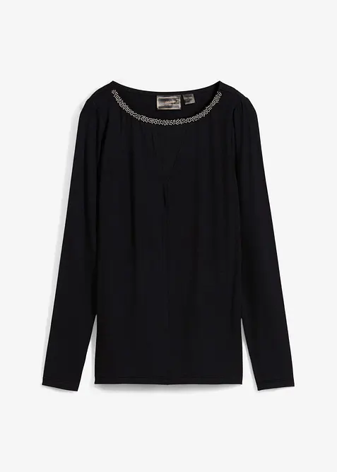 Maglia con inserto in mesh e pietruzze glitterate, bonprix