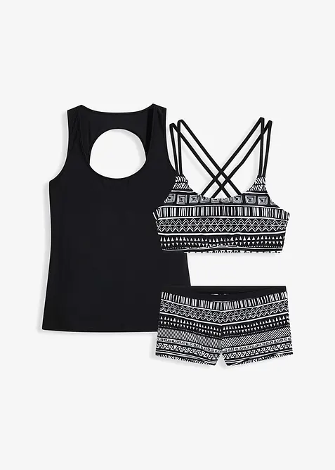 Tankini con reggiseno a bustier (set 3 pezzi), bonprix
