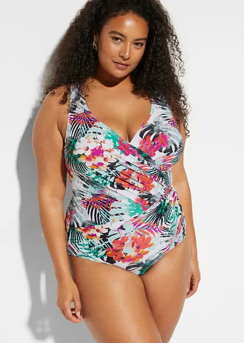 Costume intero con effetto modellante medio e motivo incrociato, bonprix