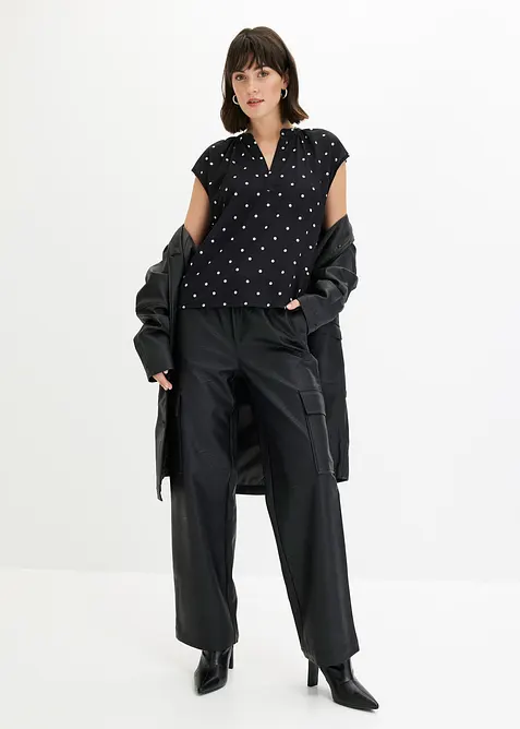 Maglia serafino a maniche corte in misto viscosa, bonprix