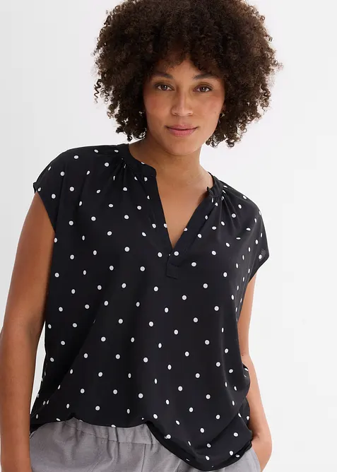 Maglia serafino a maniche corte in misto viscosa, bonprix