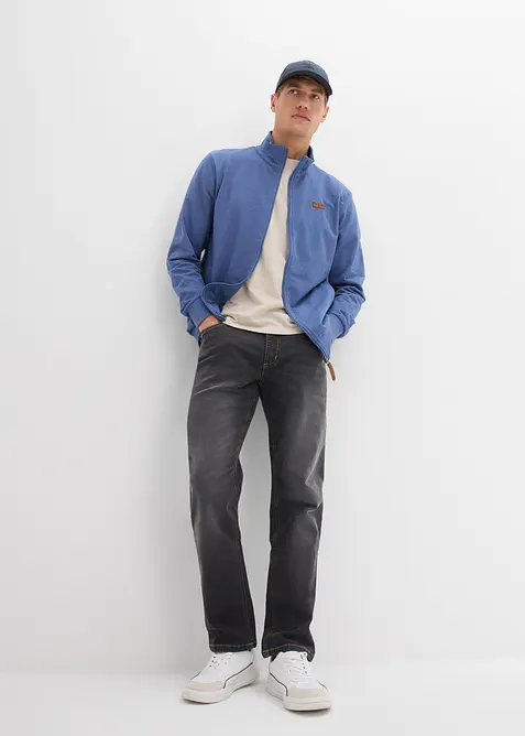 Felpa con zip con collo dritto e dettagli in similpelle, bonprix