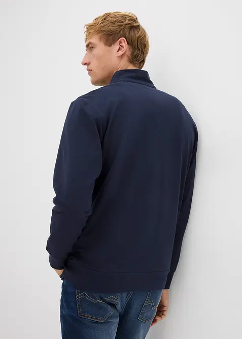 Felpa con zip con collo dritto e dettagli in similpelle, bonprix