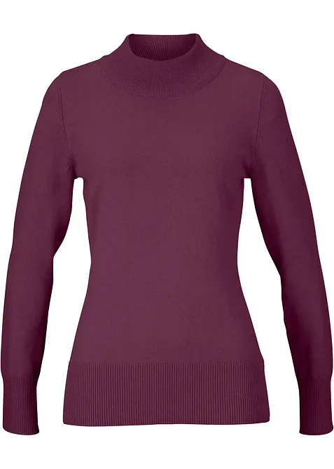Maglione basic in filato fine con collo dritto e cotone riciclato, bonprix