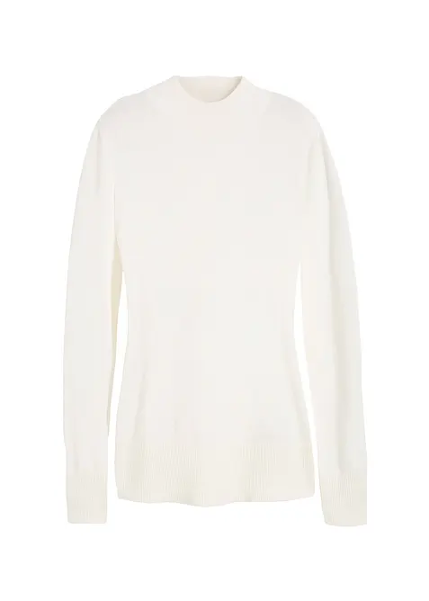 Maglione basic in filato fine con collo dritto e cotone riciclato, bonprix