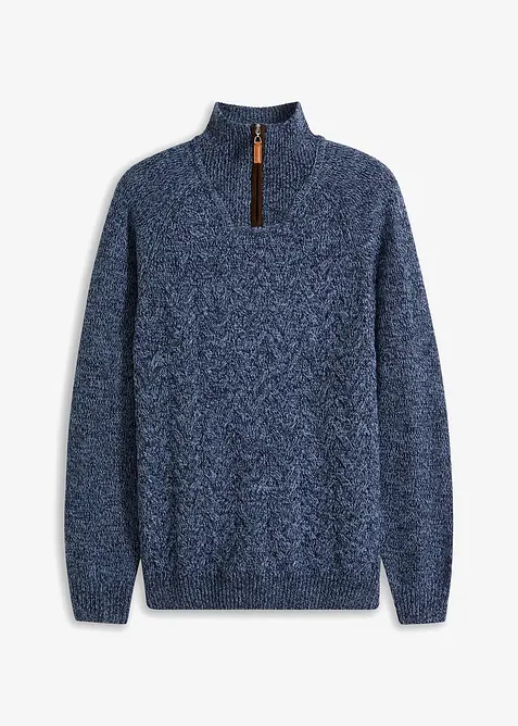 Maglione a trecce in misto lana con zip, bonprix