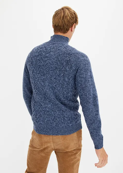 Maglione a trecce in misto lana con zip, bonprix