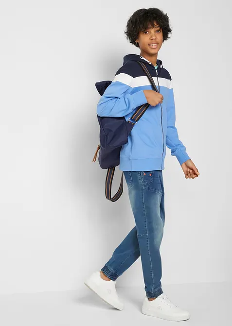 Felpa con zip e cappuccio in misto cotone morbido, bonprix