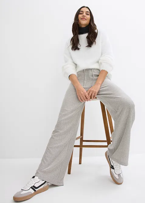 Pantaloni a righe in jersey di misto cotone con cordoncino, bonprix