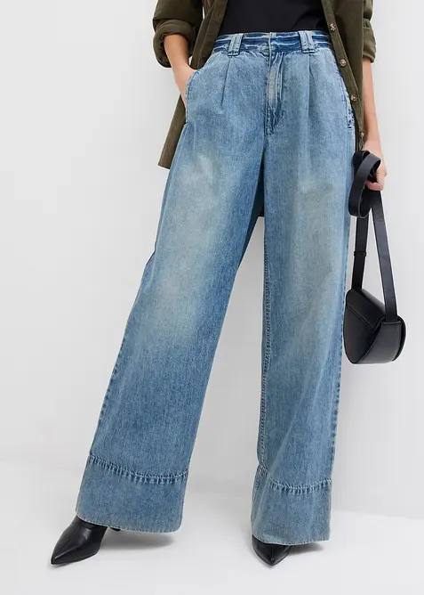 Jeans wide leg, a vita alta, bonprix