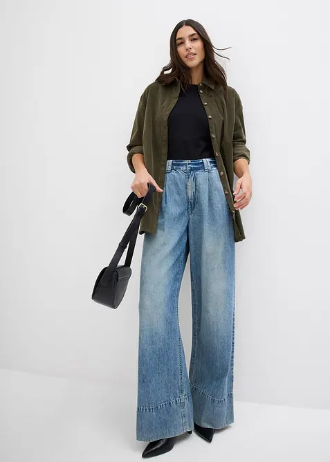 Jeans wide leg, a vita alta, bonprix