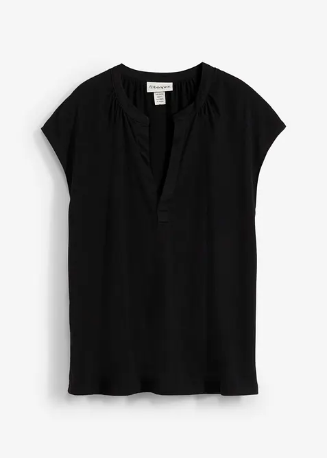 Maglia serafino a maniche corte in misto viscosa, bonprix