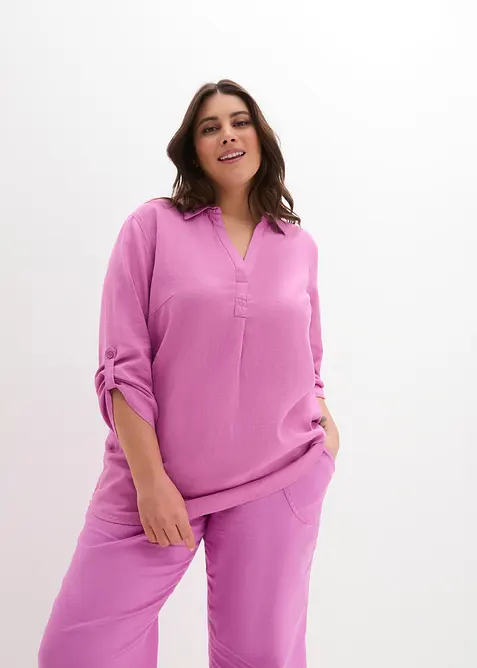 Blusa in misto lino con maniche a 3/4, bonprix
